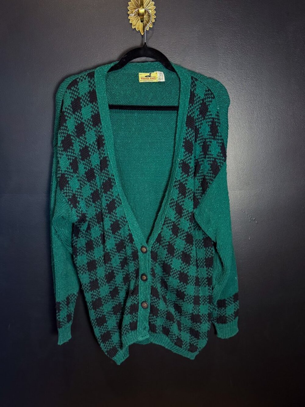 Vintage Green Checkered Slouchy Cardigan